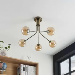 Lucande Lámparas Wynina 5 Lámpara De Techo Brass/Amber - Lucande -Lucande 42519117044883