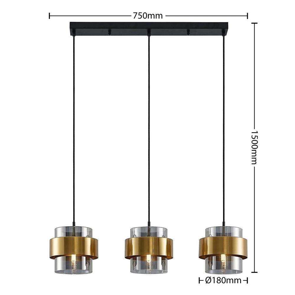 Lucande Lámparas Ikibare 3 Lámpara Colgante Black/Brass/Smoke - Lucande 4 Lucande Lámparas Ikibare 3 Lámpara Colgante Black/Brass/Smoke - Lucande - Imagen 4