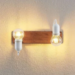 Lucande Lámparas Becky Aplique De Pared Wood/White/Brass - Lucande -Lucande 42519117136715