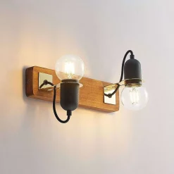 Lucande Lámparas Becky Aplique De Pared Wood/Black/Brass - Lucande -Lucande 42519117136884