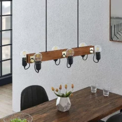 Lucande Lámparas Becky Lámpara Colgante Wood/Black/Brass - Lucande -Lucande 42519117137253